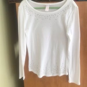 Justice 10 White Long-sleeve tee with stud detail